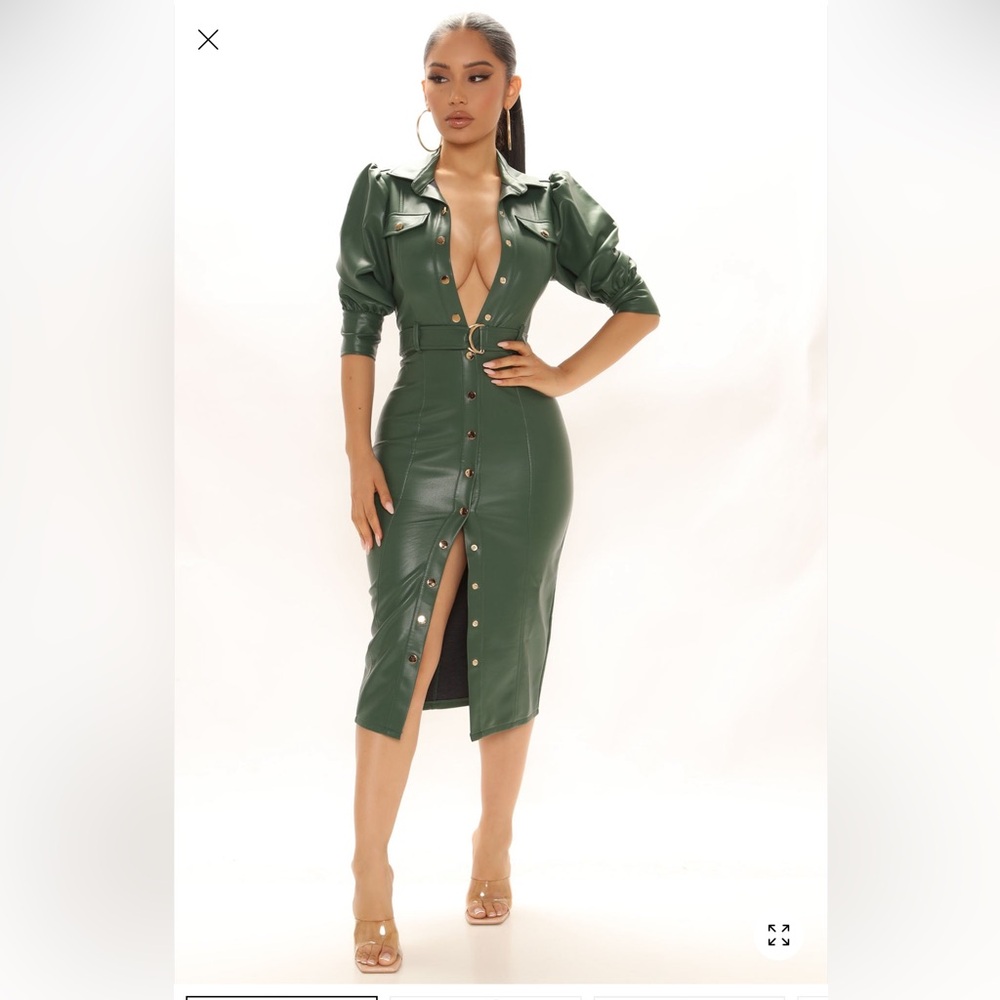 Elegant Green Faux Leather Dress